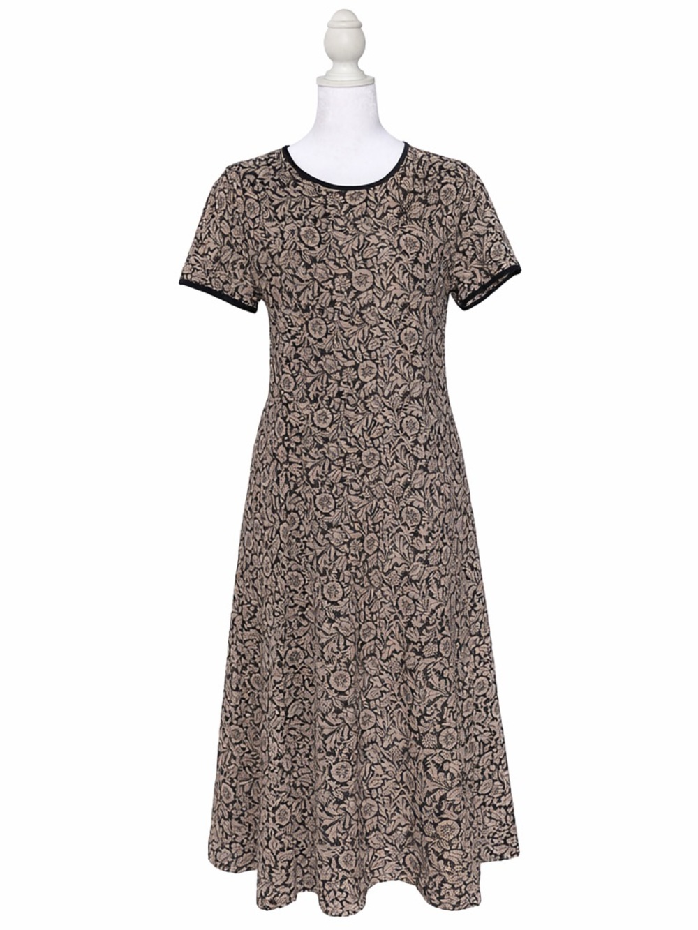 Michael Kors Beige and Black Metallic Floral Fit & Flare Dress – Size Medium